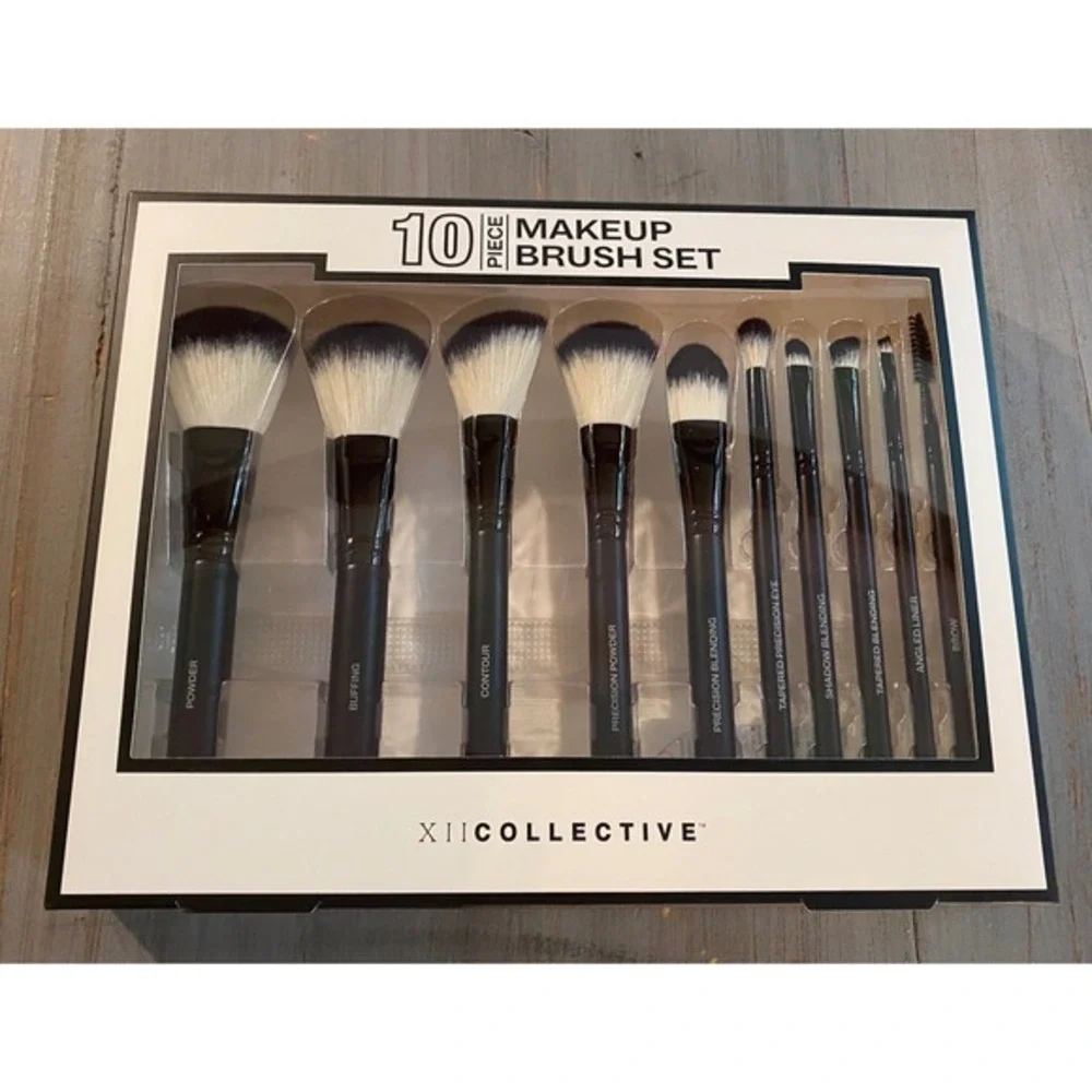 XII Collective 10 Piece Makeup Brush Set Black Professional Face Eye Tools